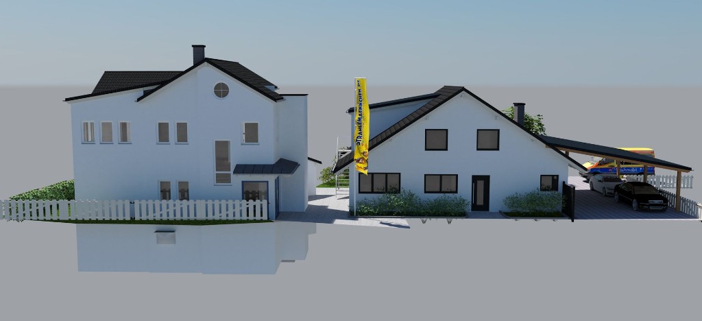 Planungsbild von Haus 3 – Frontalansicht des aktuellen Entwurfs